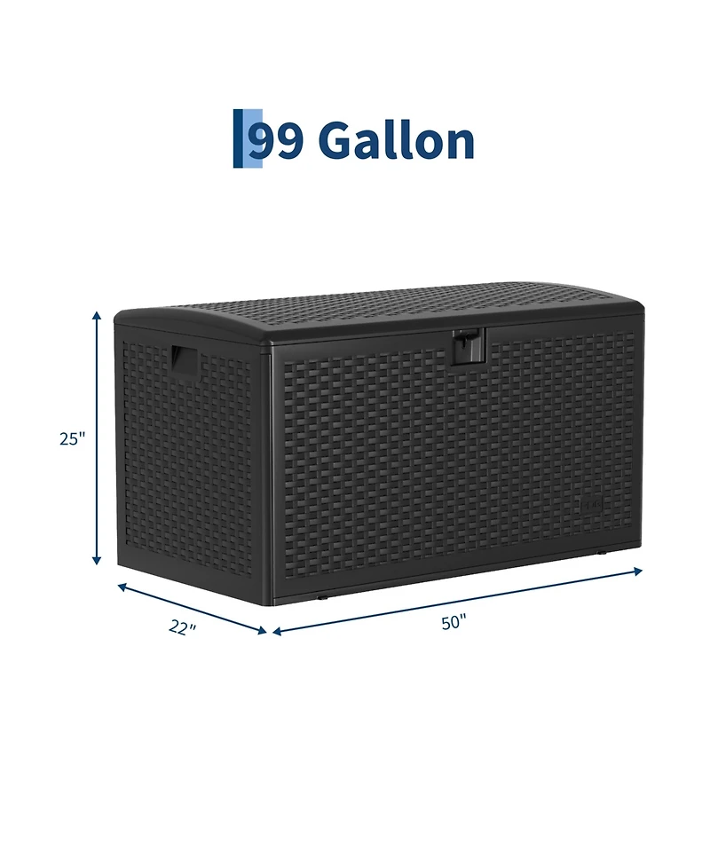homfan 99 Gallon Outdoor Deck Large Storage Box - Weatherproof Hdpe Resin Patio Chest with Lockable Hydraulic Lid Uv Resistant