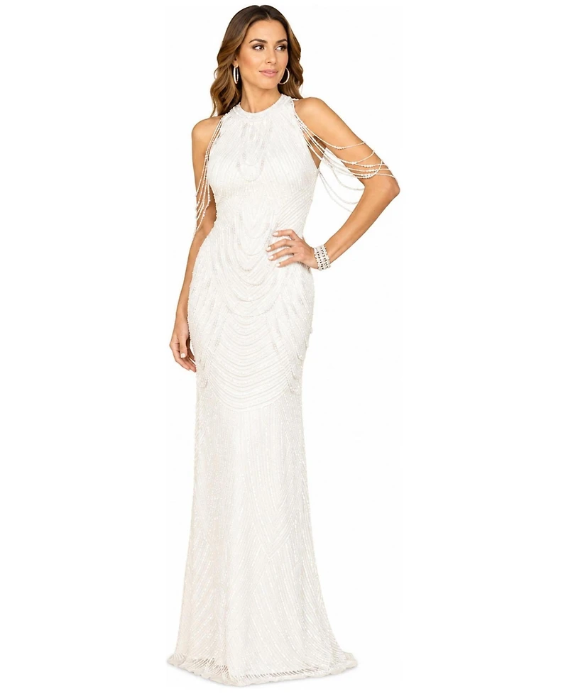 Lara Women's Halter Neck Gown with Fringe