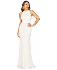 Lara Women's Halter Neck Gown with Fringe