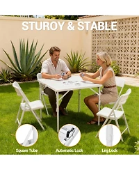 homfan Folding Computer Desk, 34 Inch White Portable Card Table with Adjustable Height and Handle for Home or Office