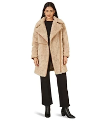 Yumi Women's Textured Borg Long Line Biker Coat