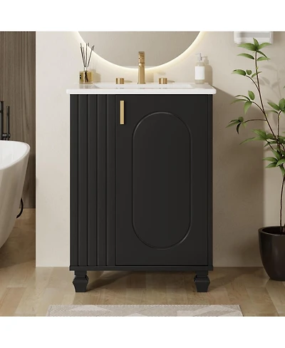 Thirtypeachy Freestanding Vanity With Ceramic Sink, Solid Pine Frame, Soft-Close Door Shelf Side Open Storage