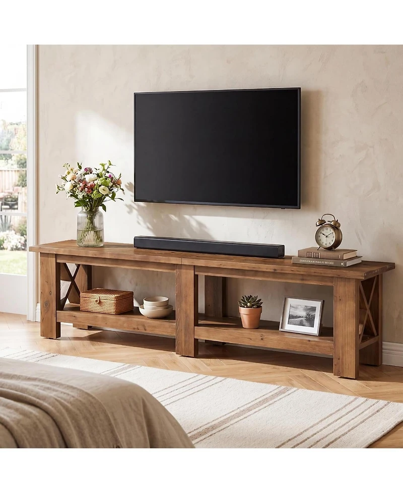 Tribesigns 70.87" Solid Wood Tv Stand for TVs up to 80", Farmhouse Long Entertainment Center with Storage Shelves, Media Wooden Television Stand