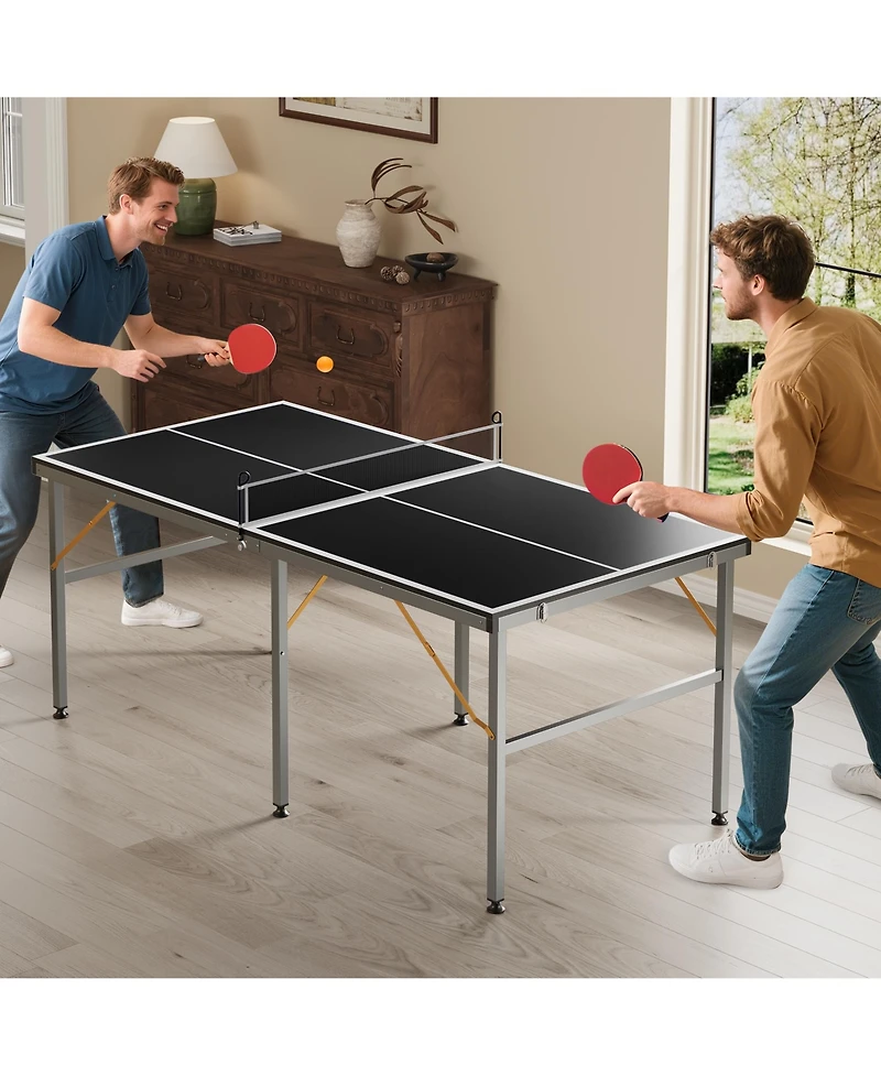 homfan Foldable Table Tennis with Engineered Wood Surface, Iron Frame Indoor Ping Pong for Home Game Room