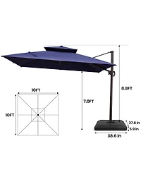 Pellebant 10x10Feet Outdoor Patio Double Top Square Aluminum Cantilever Umbrella with Base
