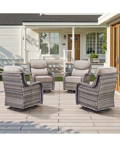 Pocassy Outdoor Swivel Rocker Patio Chairs Set of 4-6" Thick Cushion 4 Piece Furniture All Weather Comfortable Wicker Conversation