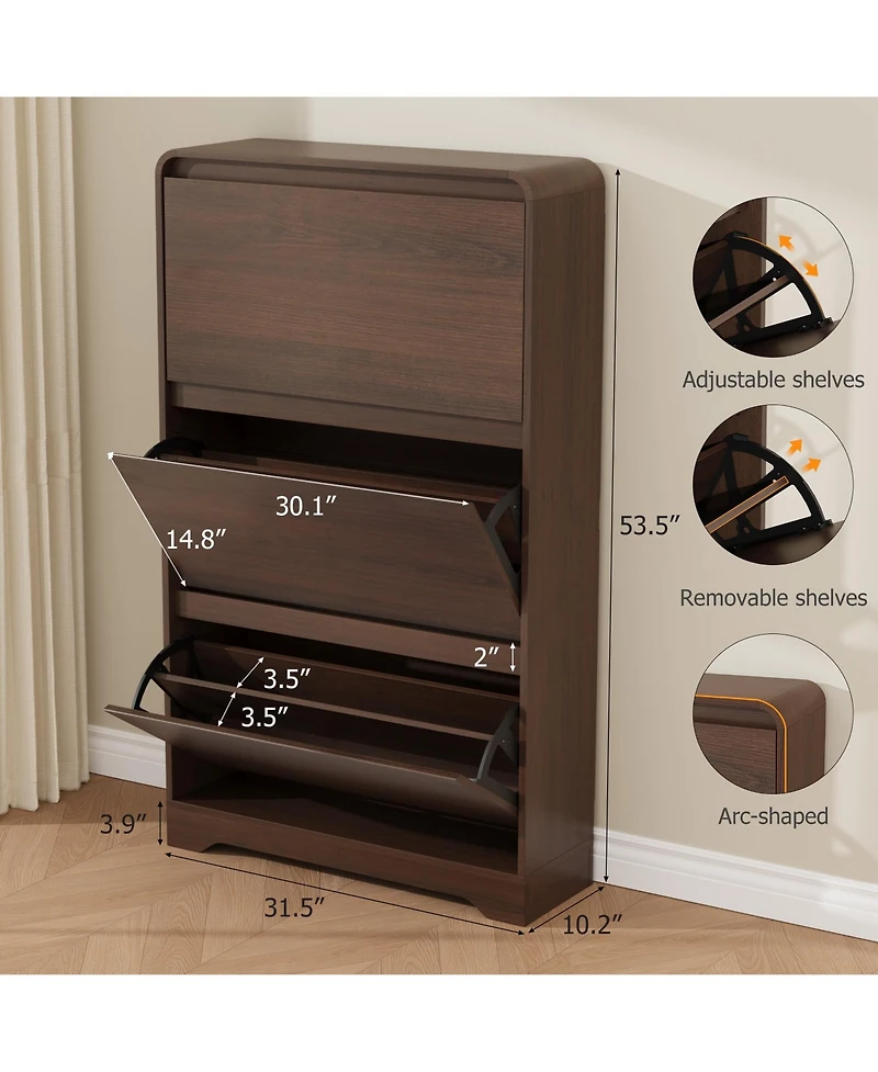 Homfan Large Narrow Shoe Cabinet with 3 Flip Drawers, Freestanding Organizer for Entryway, Modern Storage