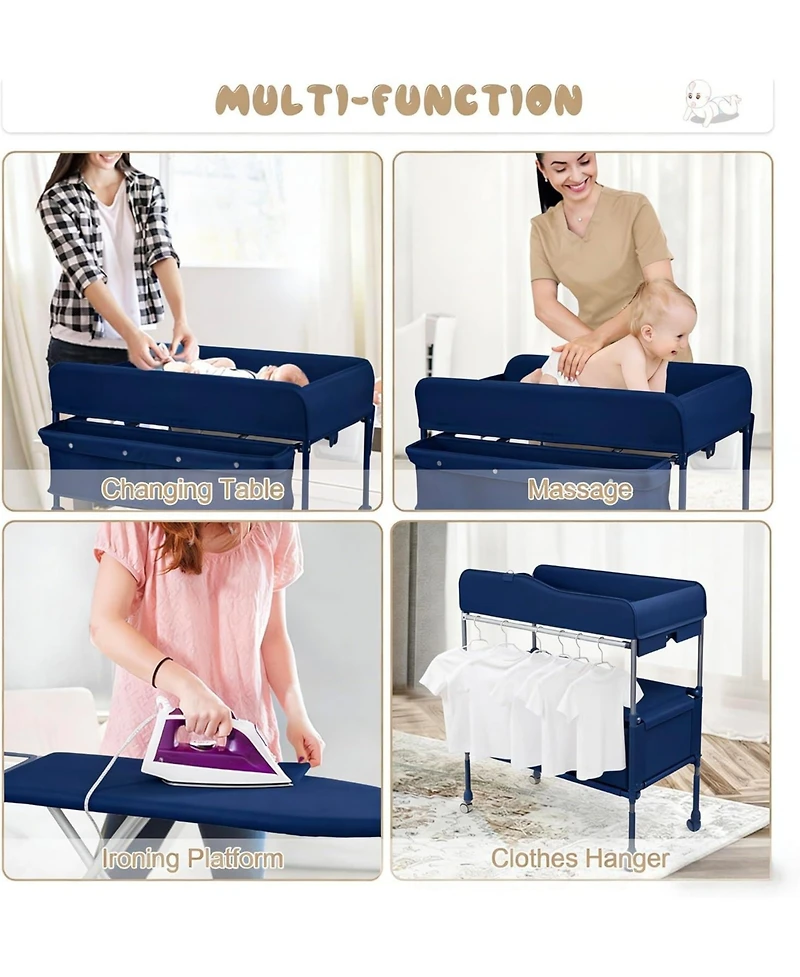 gaomon Baby Changing Table, Versatile Folding Changing Table with Wheels and 2 Drawers