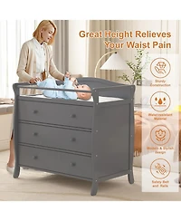 gaomon Wooden Diaper Changing Table, Baby Diaper Changing Station Infant Nursing Table with 3 Drawers, Safety Rail and Strap