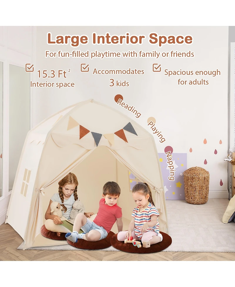 Gymax Kids Play Tent With Flags And Globe String Lights For 3-12 Years Old Indoor Outdoor