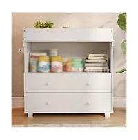 gaomon Modern Wooden Baby Changing Table Dresser with Drawers and Shelves Multi Use Station for Nursery Bedroom Kids Room