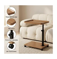 gaomon C Shaped End Table with Wheels, 360degree(s)Swivel Sofa Side Table, Wooden Accent Tv Tray for Living Room and Bedroom, Small Places