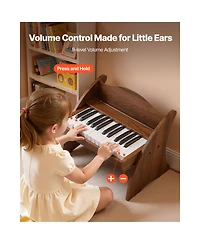 Mecale 25 Key Kids Wooden Piano in Walnut with Music Stand, Ages 3+