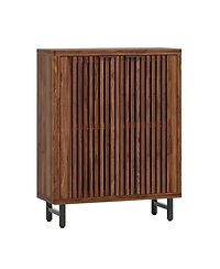 Slickblue Wooden Shoe Organizer with Adjustable Shelves and Louvered Doors