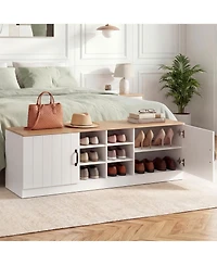 Slickblue Entryway Shoe Cabinet Bench with Adjustable Shelves and 2-Door Storage