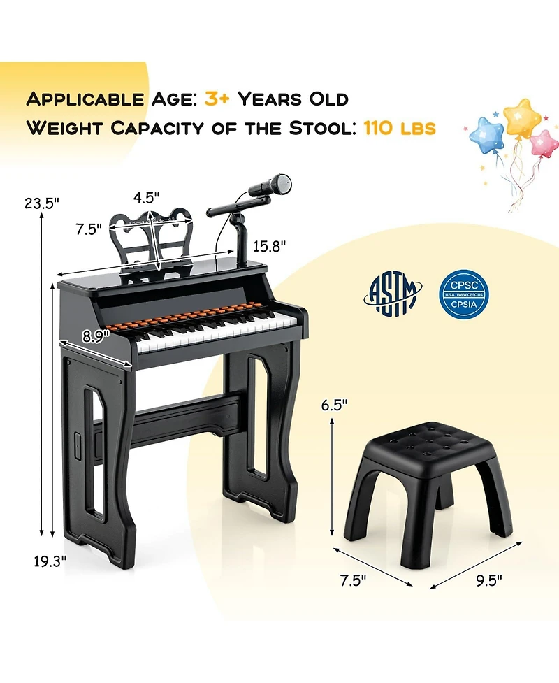 Mecale 37 Keys Music Piano With Microphone Kids Keyboard Detachable Stand
