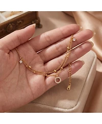 Sterling Silver 14k Yellow Gold Plated Anklet with Clear Cubic Zirconia