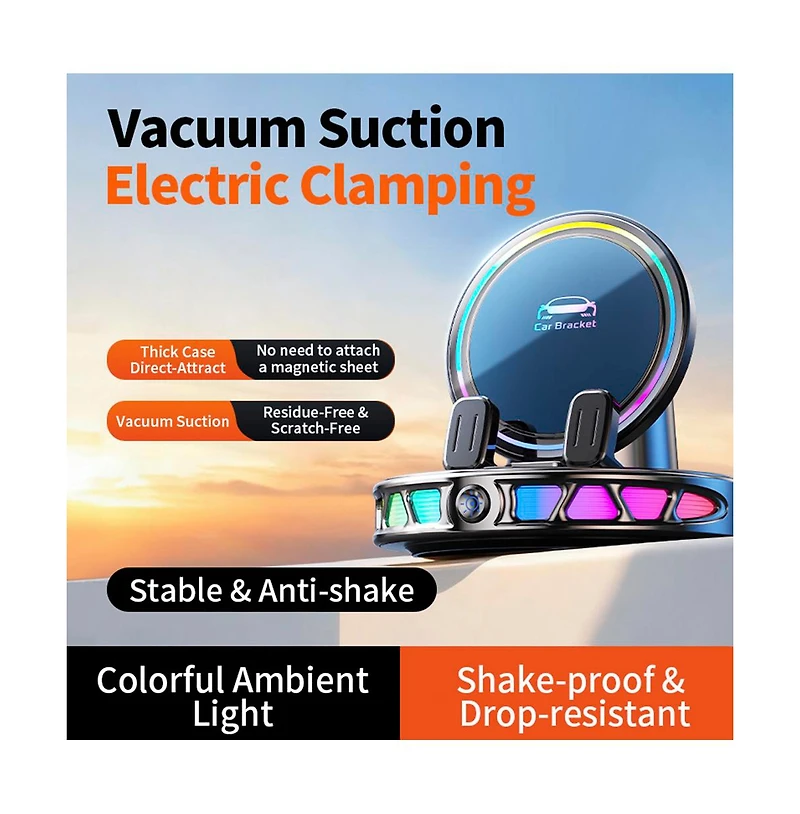 Artudatech 15W Wireless Car Charger - Auto-Clamping, 360degree(s) Rotation and Rgb Light