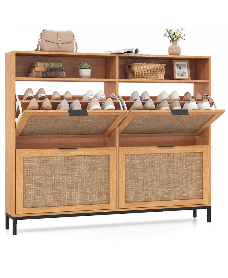 Slickblue Freestanding Shoe Cabinet with Adjustable Shelves and 4 Flip Drawers
