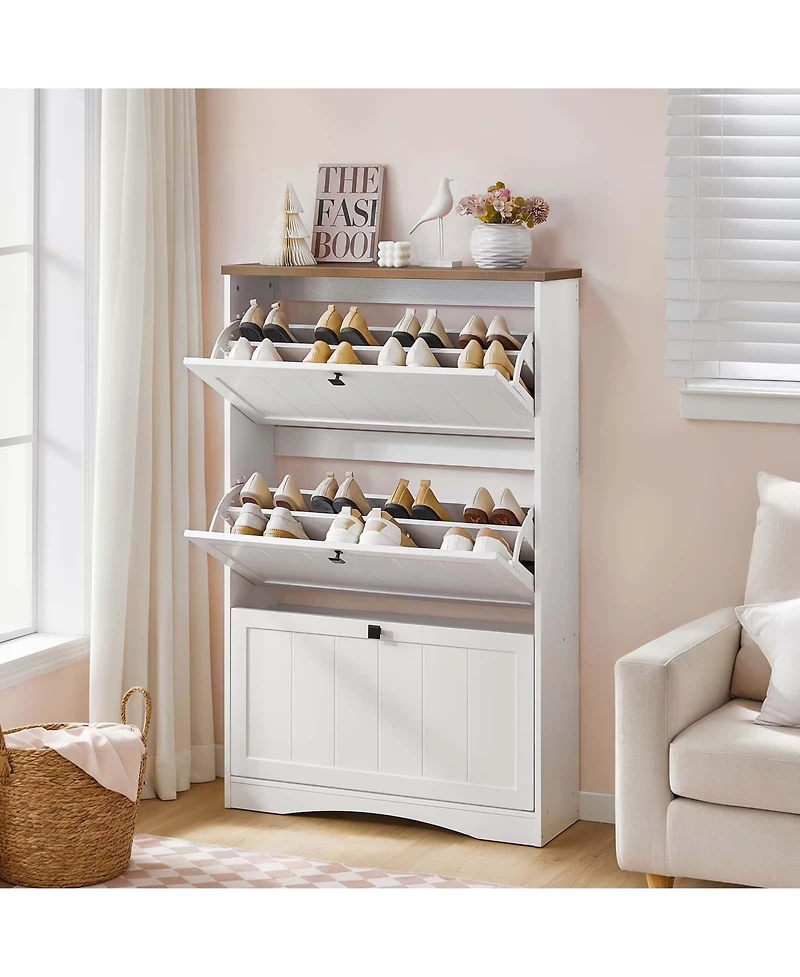 Slickblue Farmhouse Shoe Rack Cabinet with Flip Drawer Storage