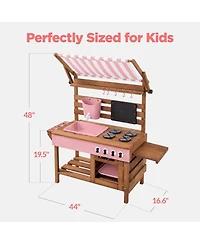 Best Choice Products Deluxe Wooden Outdoor Mud Kitchen for Kids with Canopy, Water Tank, Faucet and 11pc Accessories