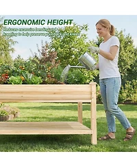 Streamdale Furniture 48x23x31.1'' Elevated Wood Garden Bed with Storage Shelf and Liner