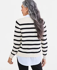 Style & Co Petite Stripe Collared Neck Long-Sleeve Sweater, Macy's Exclusive