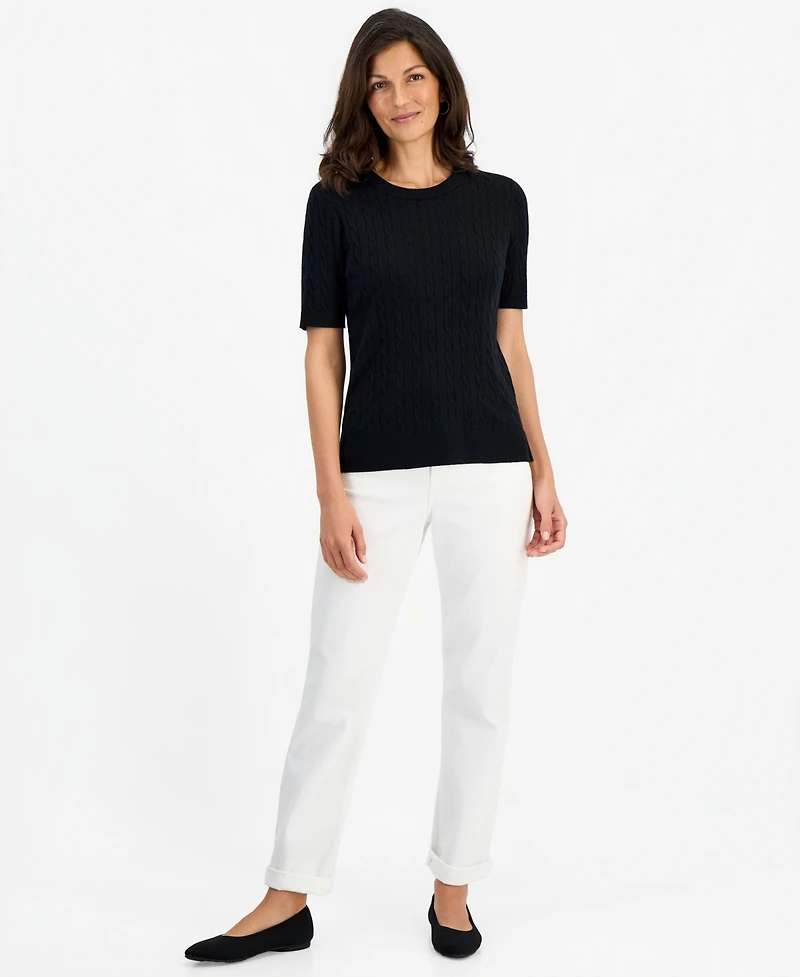 Style & Co Petite Short-Sleeve Cable Crewneck Sweater, Macy's Exclusive