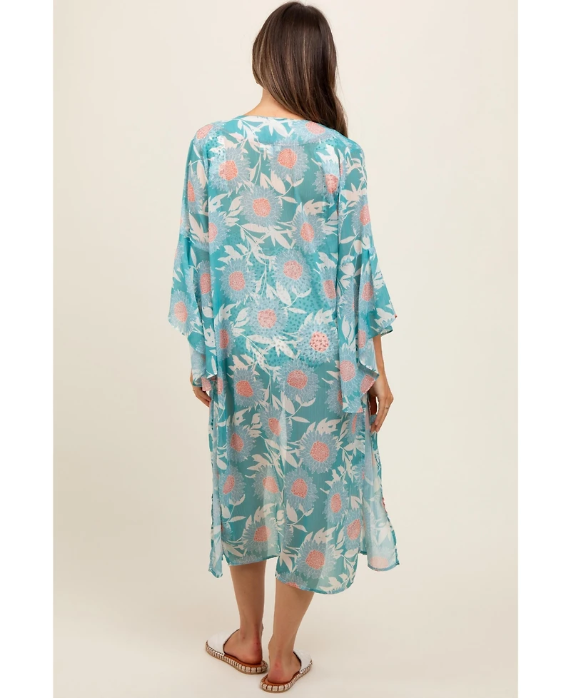 Pinkblush Maternity Teal Floral Bell Sleeve Cover-Up