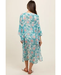 Pinkblush Maternity Teal Floral Bell Sleeve Cover-Up
