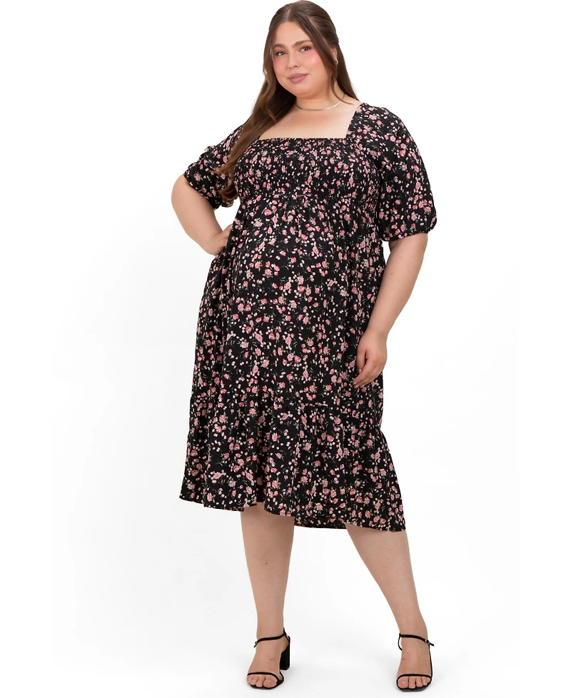 Pinkblush Plus Black Floral Smocked Midi Dress