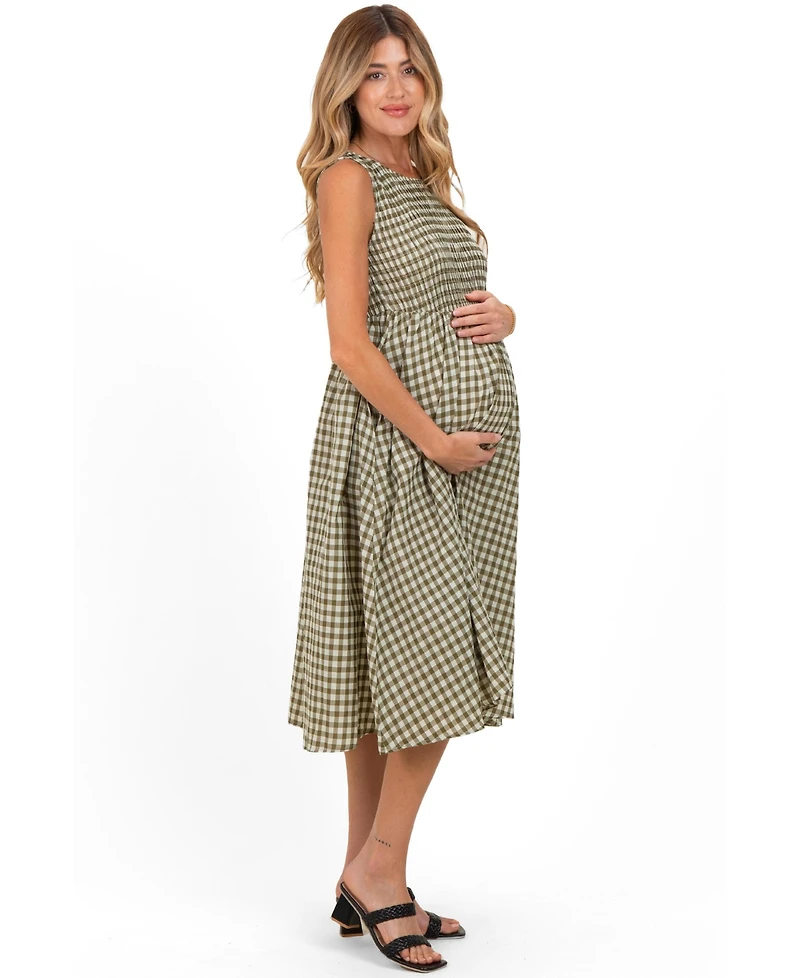Pinkblush Women's Red Gingham Smocked Sleeveless Midi Dress