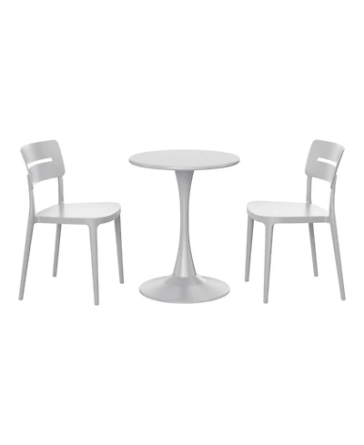3-Piece Outdoor Round Metal Patio Dining Table Set With Stackable Chairs