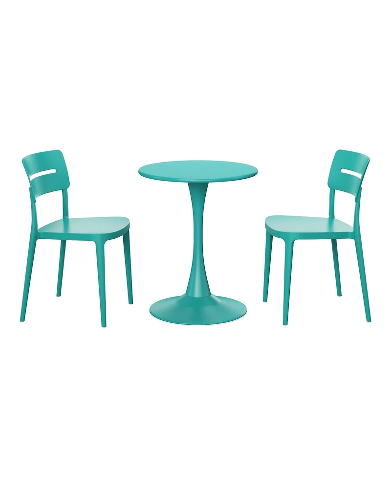 3-Piece Outdoor Round Metal Patio Dining Table Set With Stackable Patio Chairs
