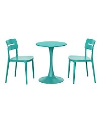 3-Piece Outdoor Round Metal Patio Dining Table Set With Stackable Patio Chairs