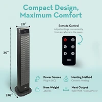 Good Housekeeping 30" Ceramic Tower Space Heater with Remote, Oscillating