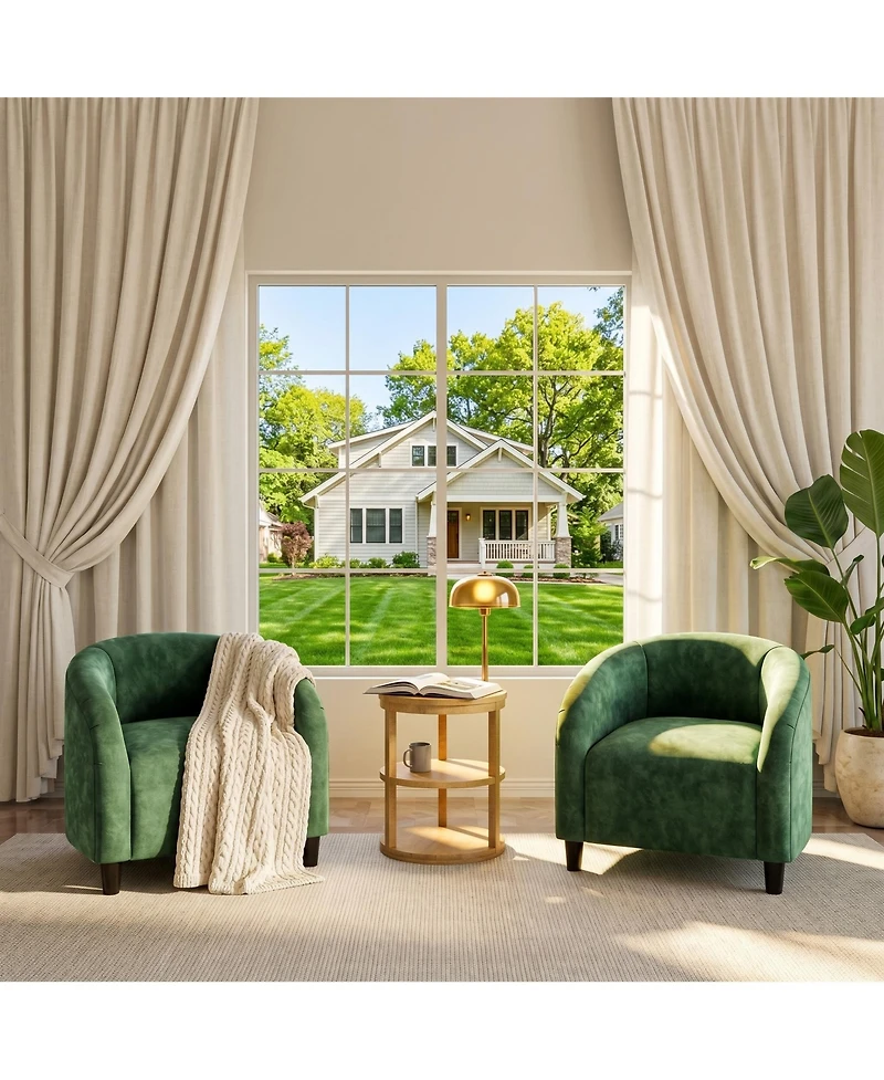 Accent Chair Set of 2 Armchair for Living Room Barrel Club Chair with Soft Padded Seat and Sturdy Legs for Bedroom Waiting Room Reception Chairs