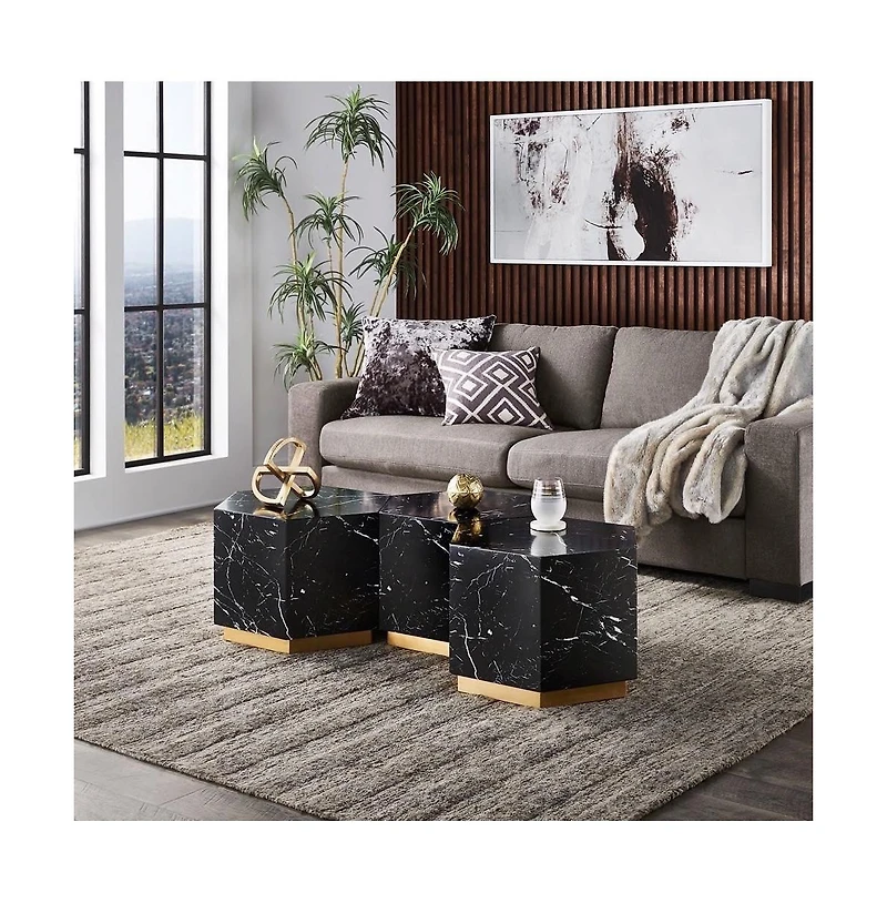 iNSPIRE Q Faux Marble Small Hexagon Coffee Table With Brushed Metal Base