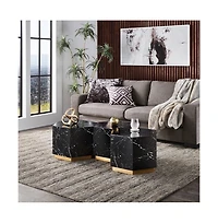 iNSPIRE Q Faux Marble Small Hexagon Coffee Table With Brushed Metal Base