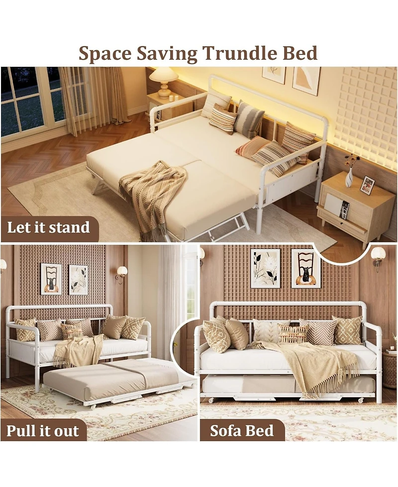 gaomon Daybed and Foldable Metal Trundle Bed, Metal Twin Bed Frame Heavy Duty Steel Slats Support,Sofa BedFrame for Living Room