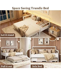 gaomon Daybed and Foldable Metal Trundle Bed, Metal Twin Bed Frame Heavy Duty Steel Slats Support,Sofa BedFrame for Living Room