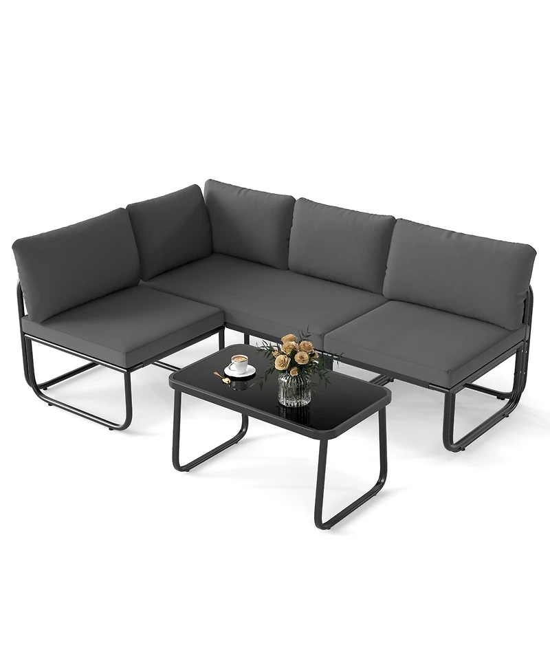 Sugift 4-Piece Metal Frame Outdoor Sofa Set with Padded Cushions