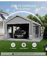 gaomon 13x25 Feet Waterproof and Uv-Resistant carport Replacement Canopy Cover -220G Pe Fabric with Ball Bungees