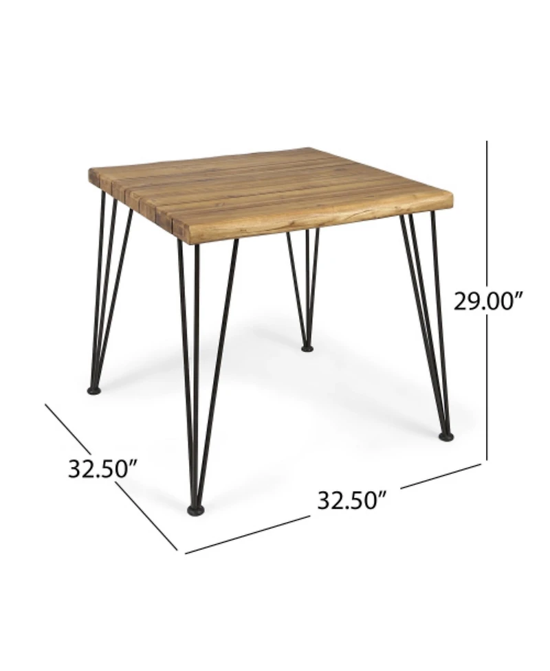 Clihome 5 Piece Outdoor Dining Set Solid Acacia Wood Square Table Pe Rattan Chairs with Cushion