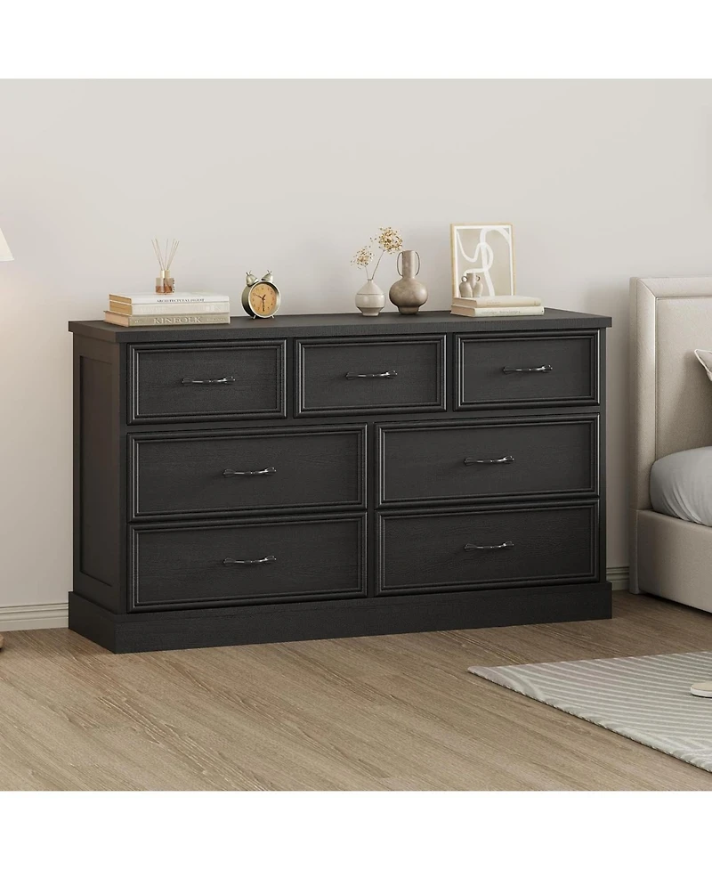 gaomon 7 Drawer Dresser for Bedroom, 55" Wide Wooden Dressers with Metal Handle