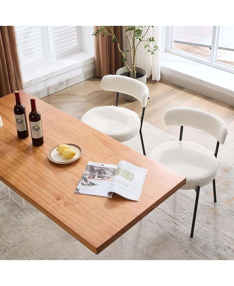 gaomon Set of 2 Mid Century Boucle Upholstered Dining Chairs, Curved Back Design Kitchen Seating