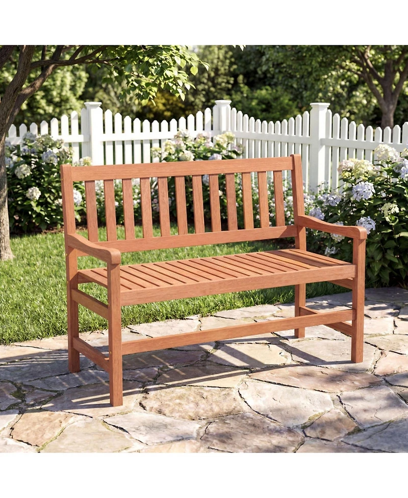 Gouun 44 In 2-Seat Outdoor Loveseat Bench with Inclined Backrest Solid Wood Build