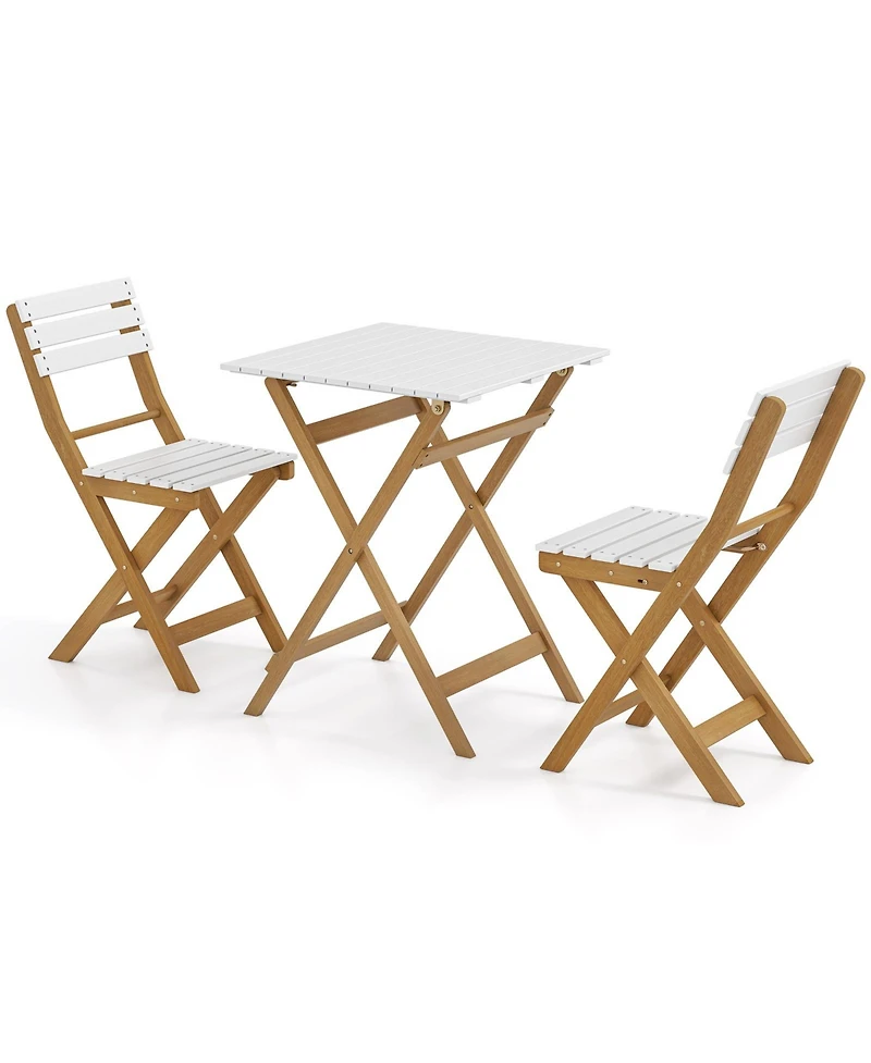Sugift 3-Piece Folding Acacia Wood Patio Bistro Table and Chair Set