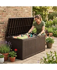 Sugift 180 Gal All-Weather Lockable Outdoor Storage Deck Box with Lid and Handles
