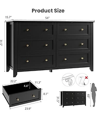 gaomon 6 Drawer Dresser for Bedroom, 54" Wide Large Dresser with Deep Drawers and Metal Knobs, Modern Wooden Chests of Drawers for Entryway